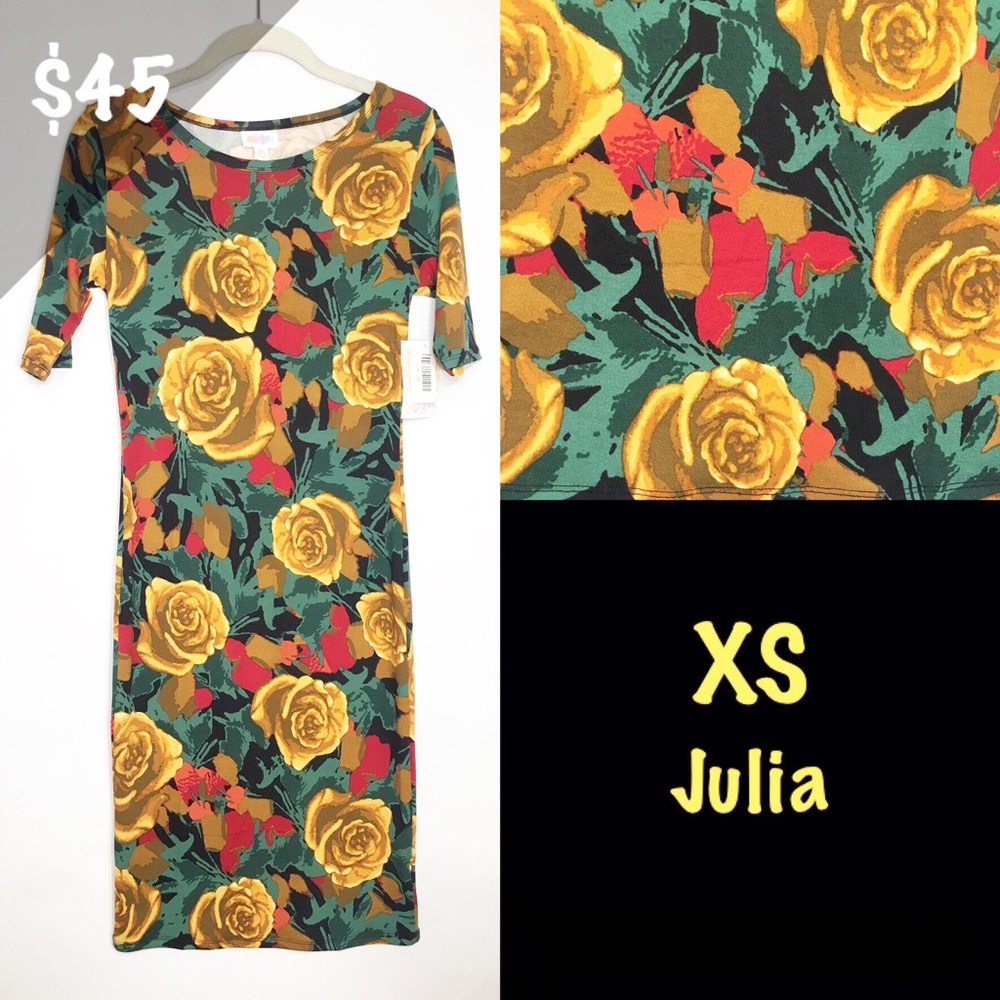 NWT LuLaRoe XS Julia Dress Rose Floral Red Gold - Picture 1 of 2